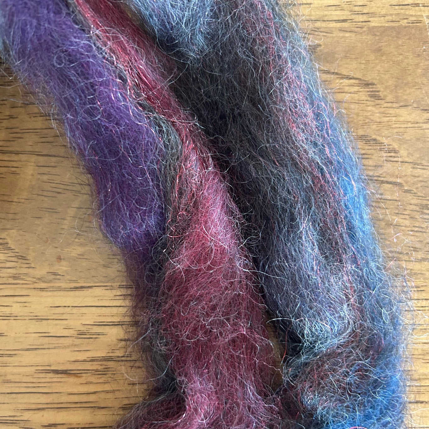 Alpaca, Merino & Firestar Roving — Dark Gray, Purple, Ruby & Blue