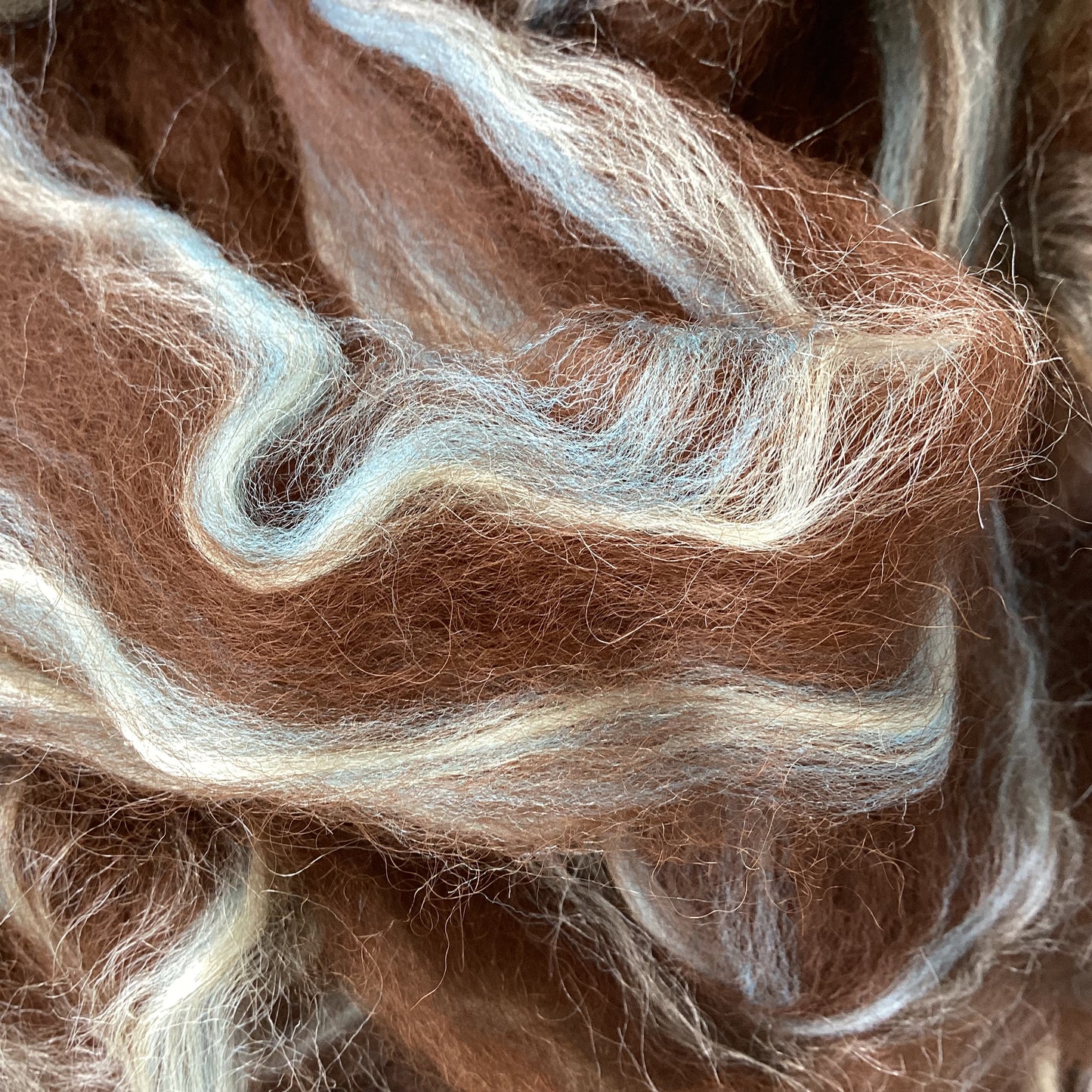 Alpaca/Merino/Silk Pin-Drafted Roving - Dark Brown, Aqua, White 1 Pound