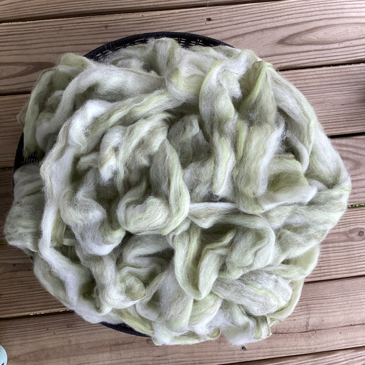 Alpaca/Merino Pin-Drafted Roving - White, Chartreuse, Olive - 4 ounces