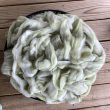 Load image into Gallery viewer, Alpaca/Merino Pin-Drafted Roving - White, Chartreuse, Olive - 4 ounces
