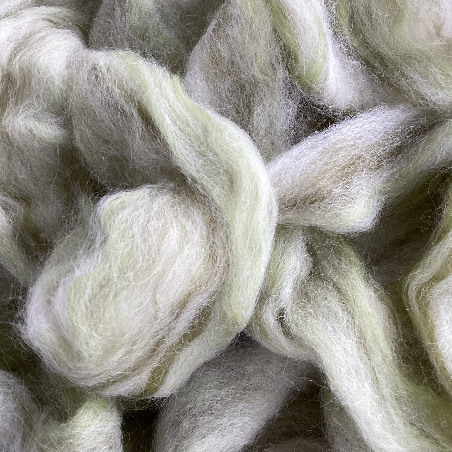 Alpaca/Merino Pin-Drafted Roving - White, Chartreuse, Olive - 4 ounces