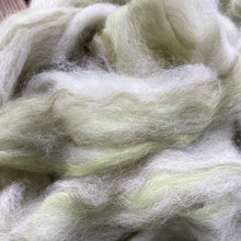 Load image into Gallery viewer, Alpaca/Merino Pin-Drafted Roving - White, Chartreuse, Olive - 4 ounces
