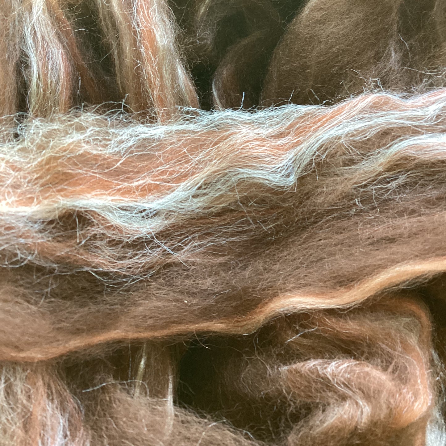 Alpaca/Merino/Silk Pin-Drafted Roving - Dark Brown, Nutmeg, White 1 Pound