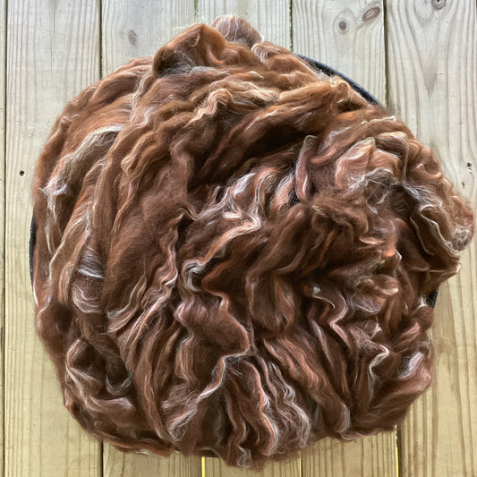 Alpaca/Merino/Silk Pin-Drafted Roving - Dark Brown, Nutmeg, White 1 Pound