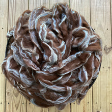 Load image into Gallery viewer, Alpaca/Merino/Silk Pin-Drafted Roving - Dark Brown, Aqua, White 1 Pound
