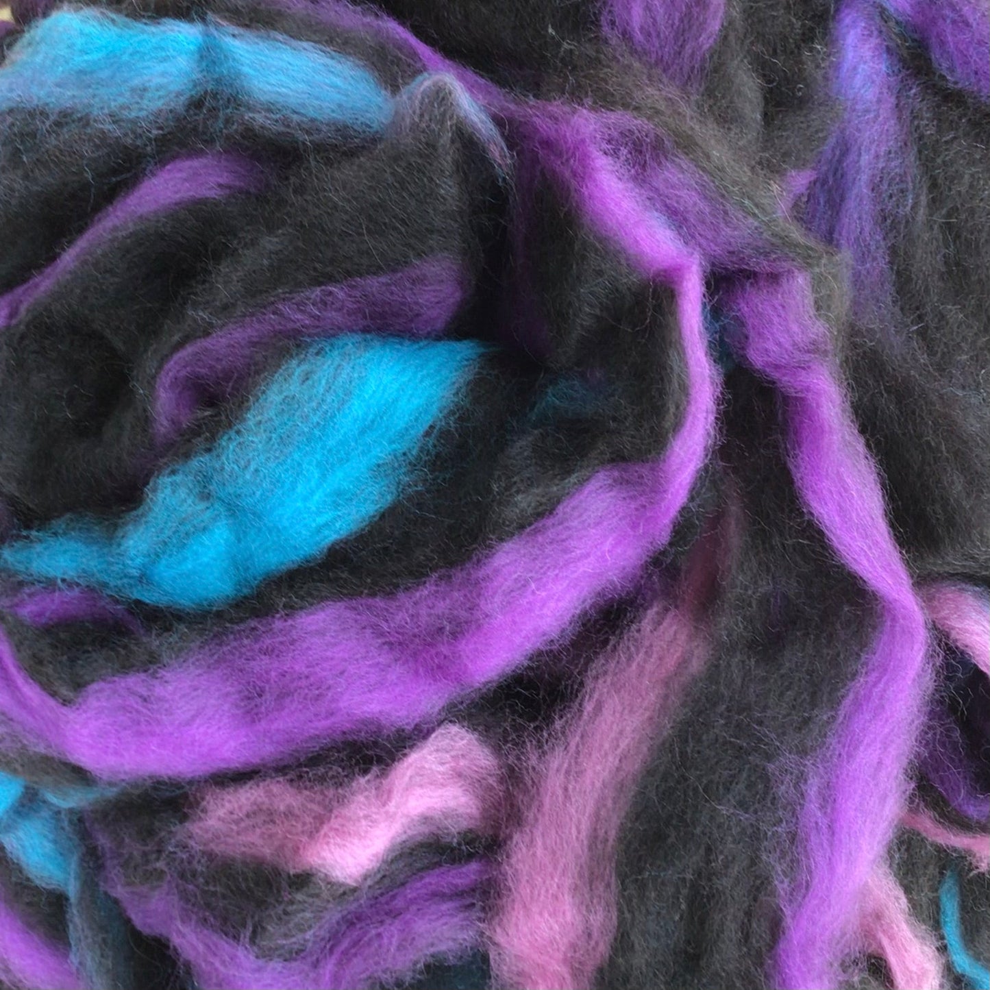 Alpaca/Merino Roving - Bay Black, Fuchsia, Peacock, Purple 5.9 ounces